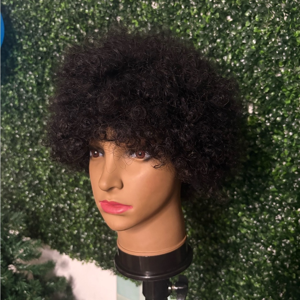 Curly Black Hair Wig for Women 8 inch Full machine curly wig wear and go